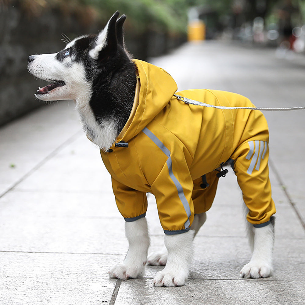Impermeable reflectante para perros – Chaqueta ligera con capucha y agujero para correa