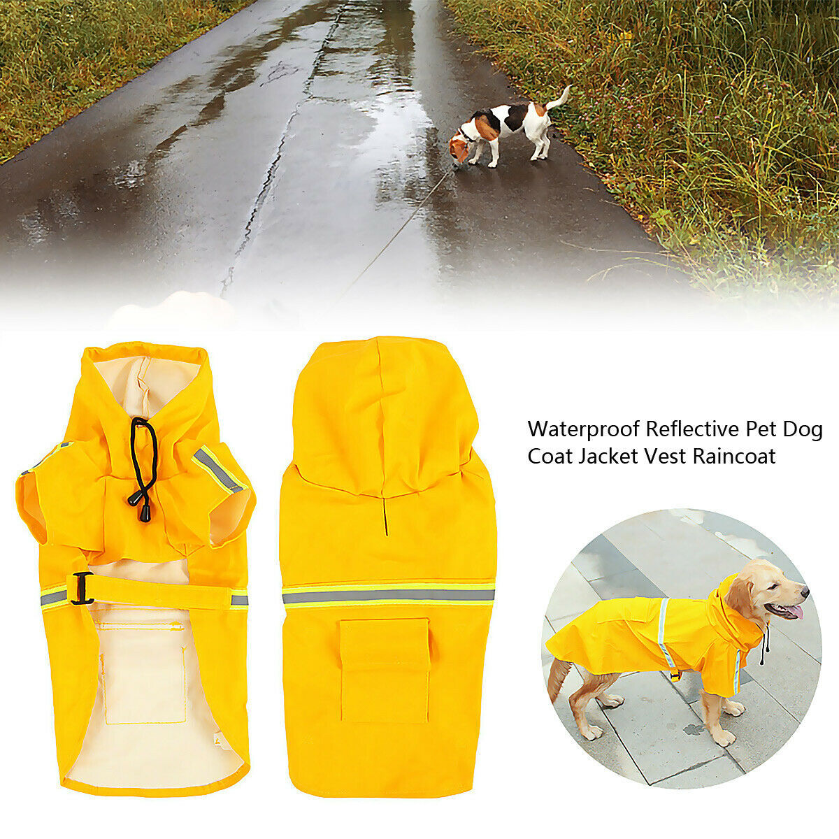 Chubasquero para perros, Impermeable, con capucha y Raya Reflectante De Seguridad