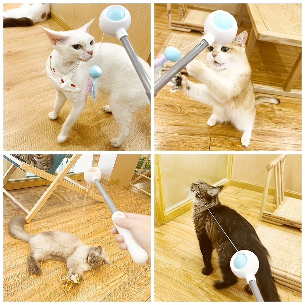 Varita interactiva retráctil con plumas para gatos – Cabezal reemplazable, ideal para jugar y ejercitarse en casa