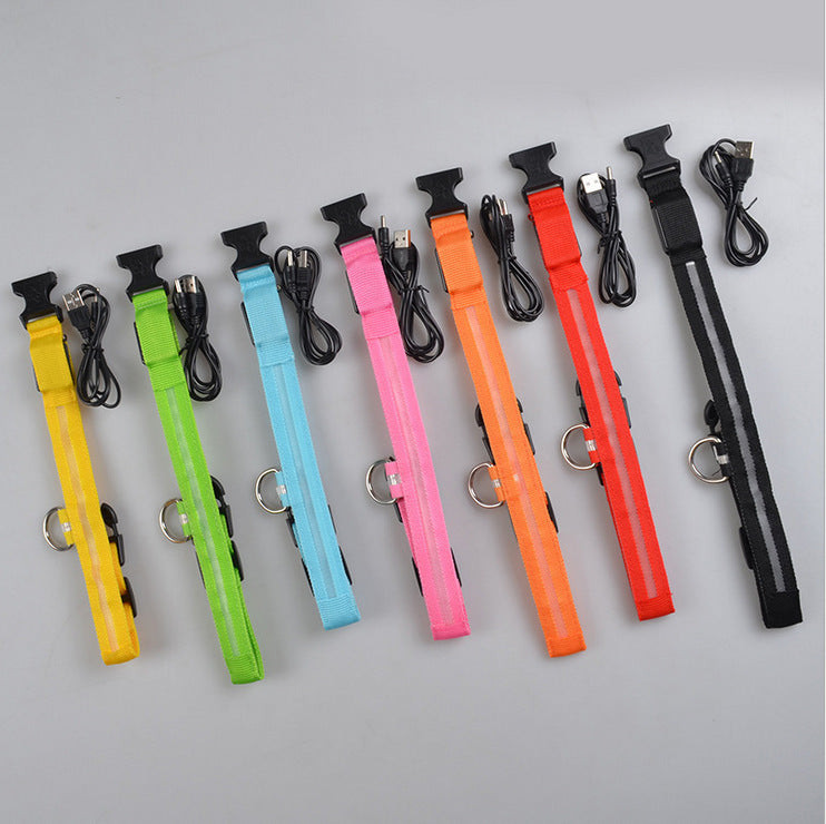 Collar luminoso de nailon LED para perros, seguridad nocturna intermitente, brillo en la oscuridad, correa para perros y gatos, suministros ajustables para mascotas