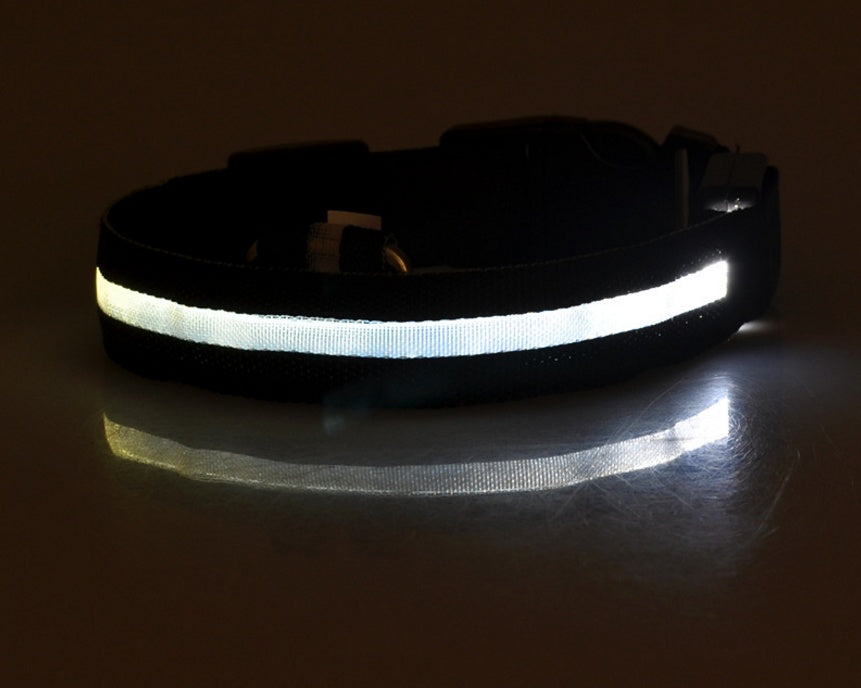 Collar luminoso de nailon LED para perros, seguridad nocturna intermitente, brillo en la oscuridad, correa para perros y gatos, suministros ajustables para mascotas