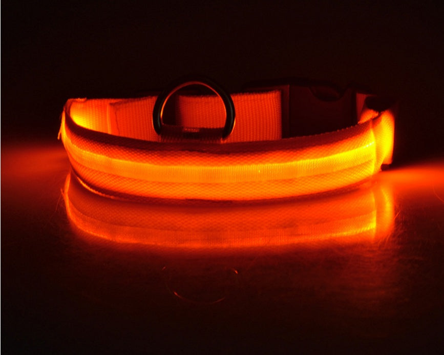 Collar luminoso de nailon LED para perros, seguridad nocturna intermitente, brillo en la oscuridad, correa para perros y gatos, suministros ajustables para mascotas