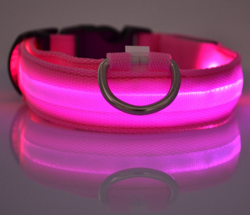 Collar luminoso de nailon LED para perros, seguridad nocturna intermitente, brillo en la oscuridad, correa para perros y gatos, suministros ajustables para mascotas