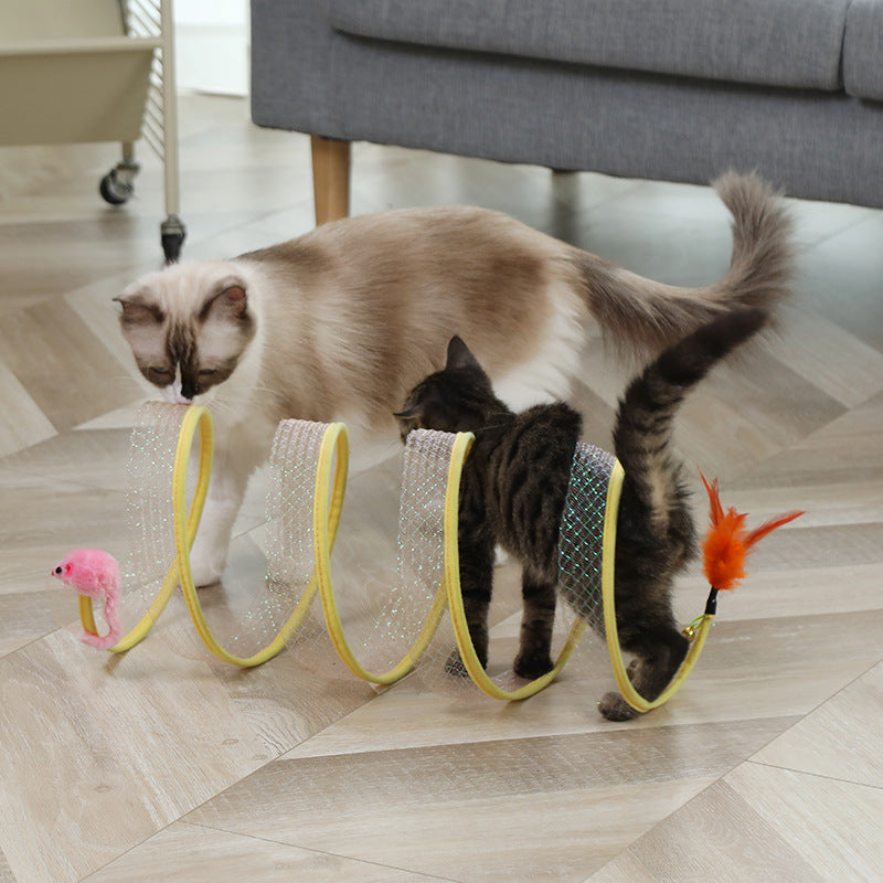 Juguetes Bolas con forma de ratón, plegable Juego Túnel Divertido Palo de Gato Suministros de Ratón Simulación Ratón Accesorios para Mascotas