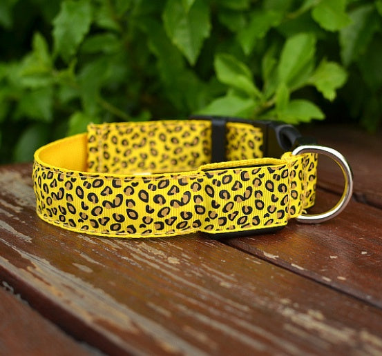 Collar de perro LED Seguridad Collar de mascota de leopardo de nailon ajustable