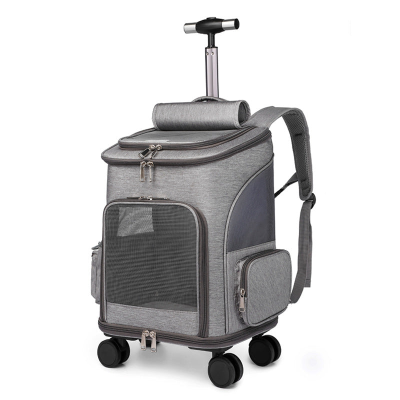 Carro plegable portátil Mochila para mascotas Mochila para gatos de viaje con rueda universal Trolley Bolsa para mascotas