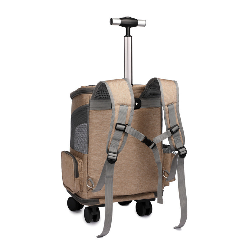 Carro plegable portátil Mochila para mascotas Mochila para gatos de viaje con rueda universal Trolley Bolsa para mascotas