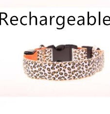 Collar de perro LED Seguridad Collar de mascota de leopardo de nailon ajustable