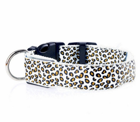 Collar de perro LED Seguridad Collar de mascota de leopardo de nailon ajustable