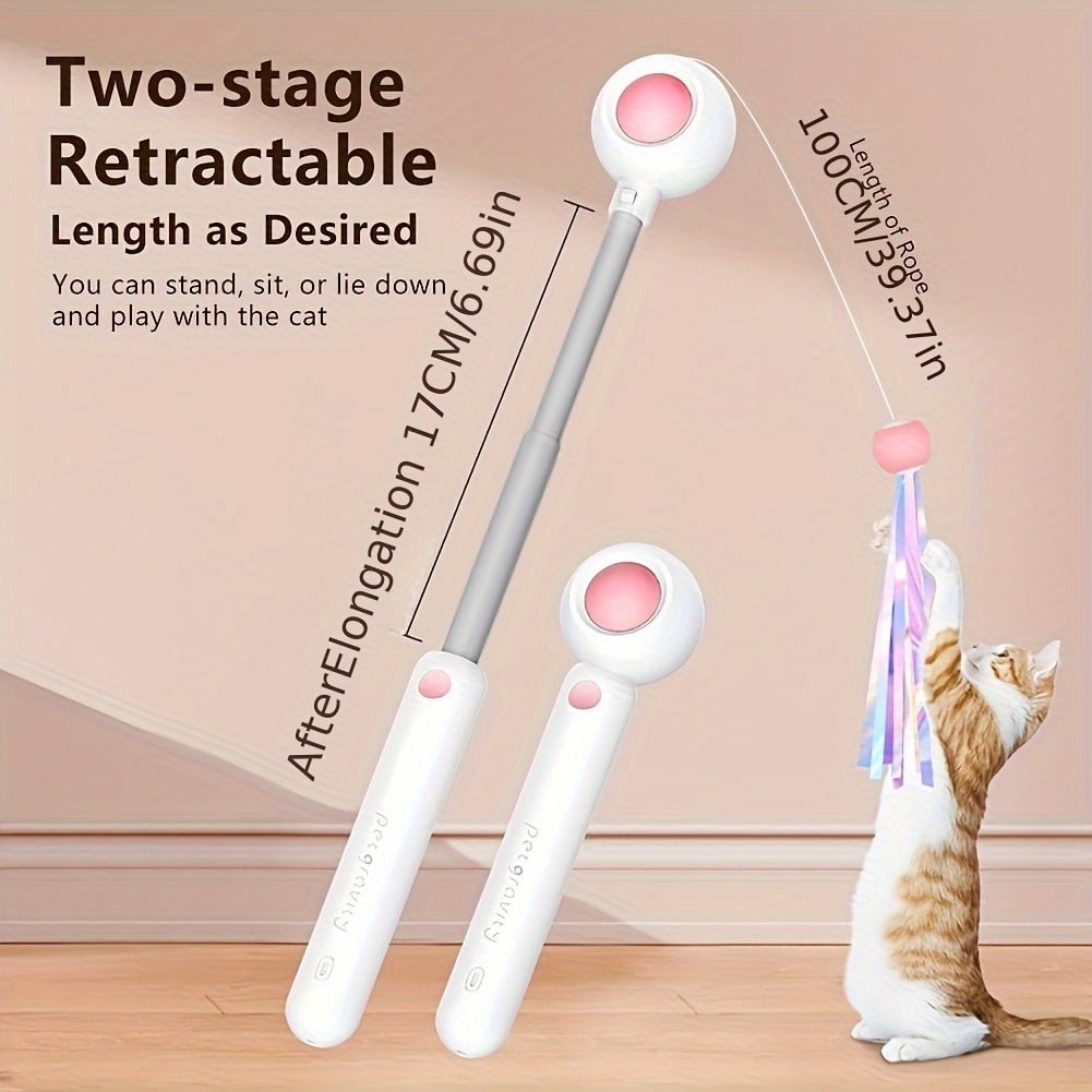 Varita interactiva retráctil con plumas para gatos – Cabezal reemplazable, ideal para jugar y ejercitarse en casa