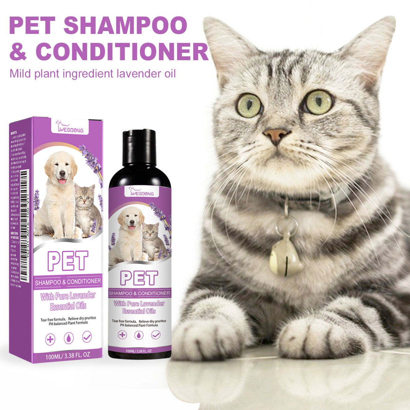 Yegbong Shampoo para mascotas, Alivia La Picazón De La Piel, El Cabello Suave Y El Champú Sin Enredos
