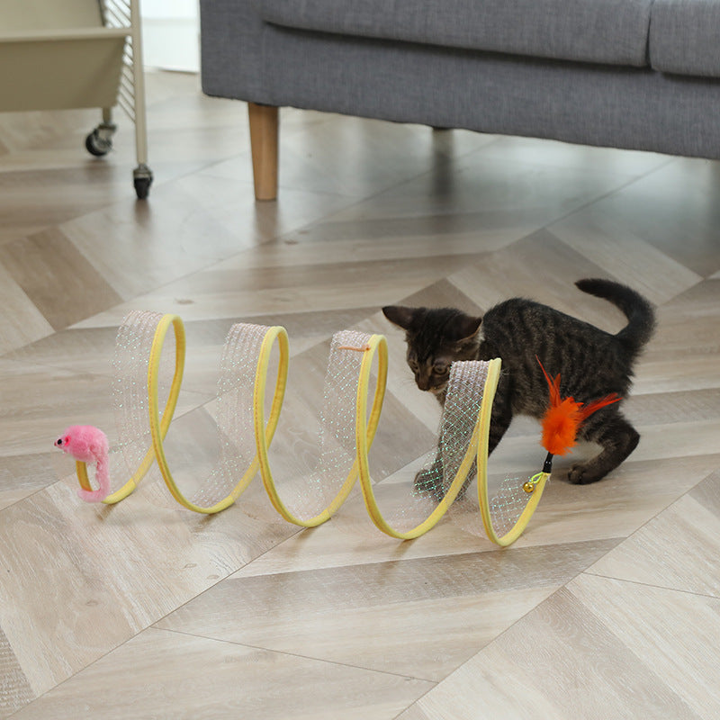 Juguetes Bolas con forma de ratón, plegable Juego Túnel Divertido Palo de Gato Suministros de Ratón Simulación Ratón Accesorios para Mascotas