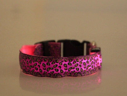 Collar de perro LED Seguridad Collar de mascota de leopardo de nailon ajustable