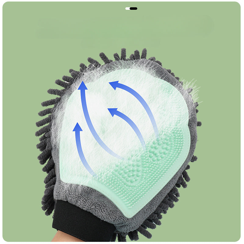 Guante de aseo 2 en 1 Elegante herramienta de aseo para perros para cepillar, masajear y secar Kit de aseo para mascotas para perros y gatos Cepillo de baño de 2 lados Guante de masaje de limpieza