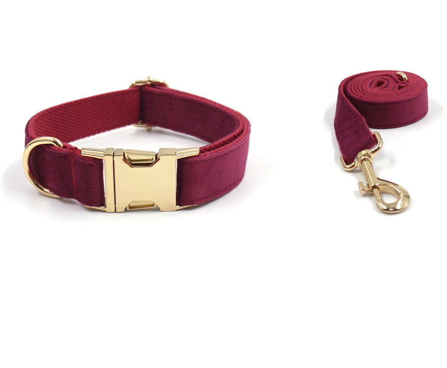 Set Collar+correa suave de terciopelo burdeos para mascotas