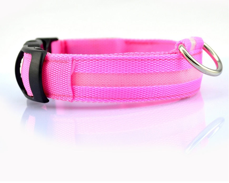 Collar luminoso de nailon LED para perros, seguridad nocturna intermitente, brillo en la oscuridad, correa para perros y gatos, suministros ajustables para mascotas