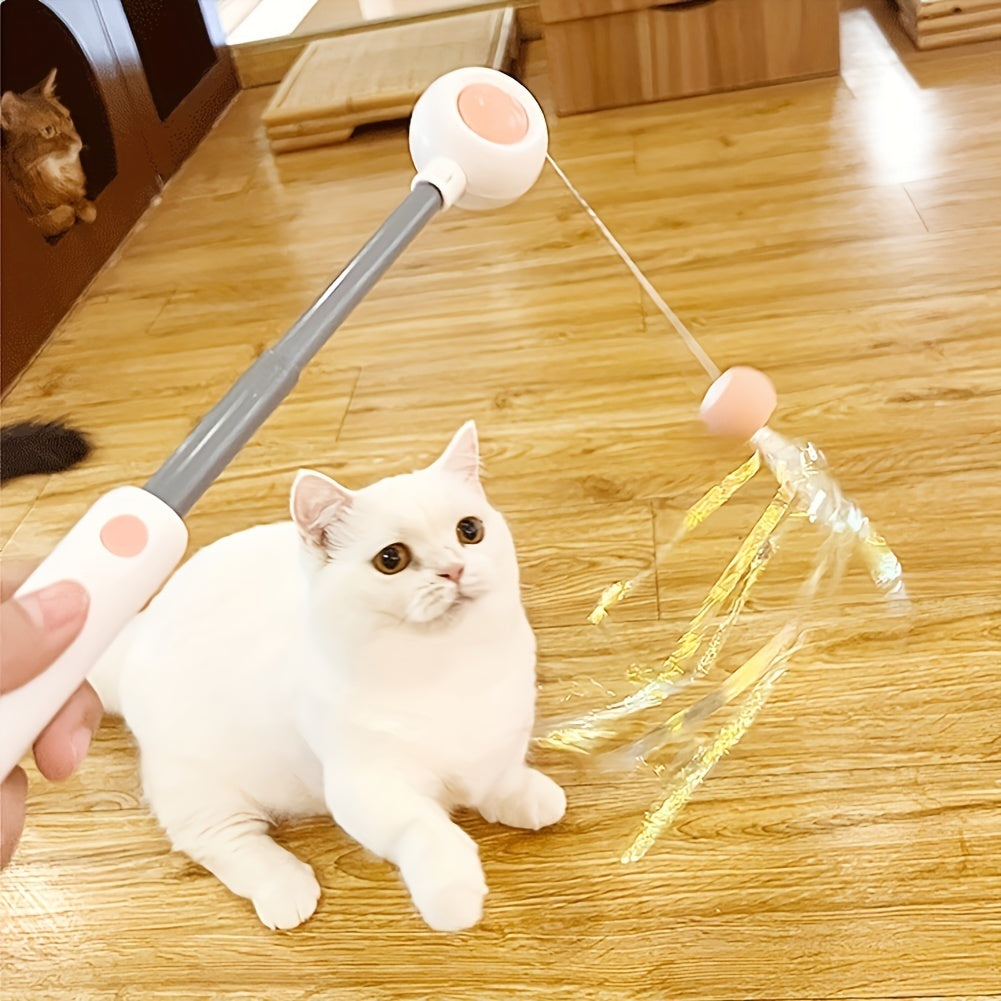Varita interactiva retráctil con plumas para gatos – Cabezal reemplazable, ideal para jugar y ejercitarse en casa