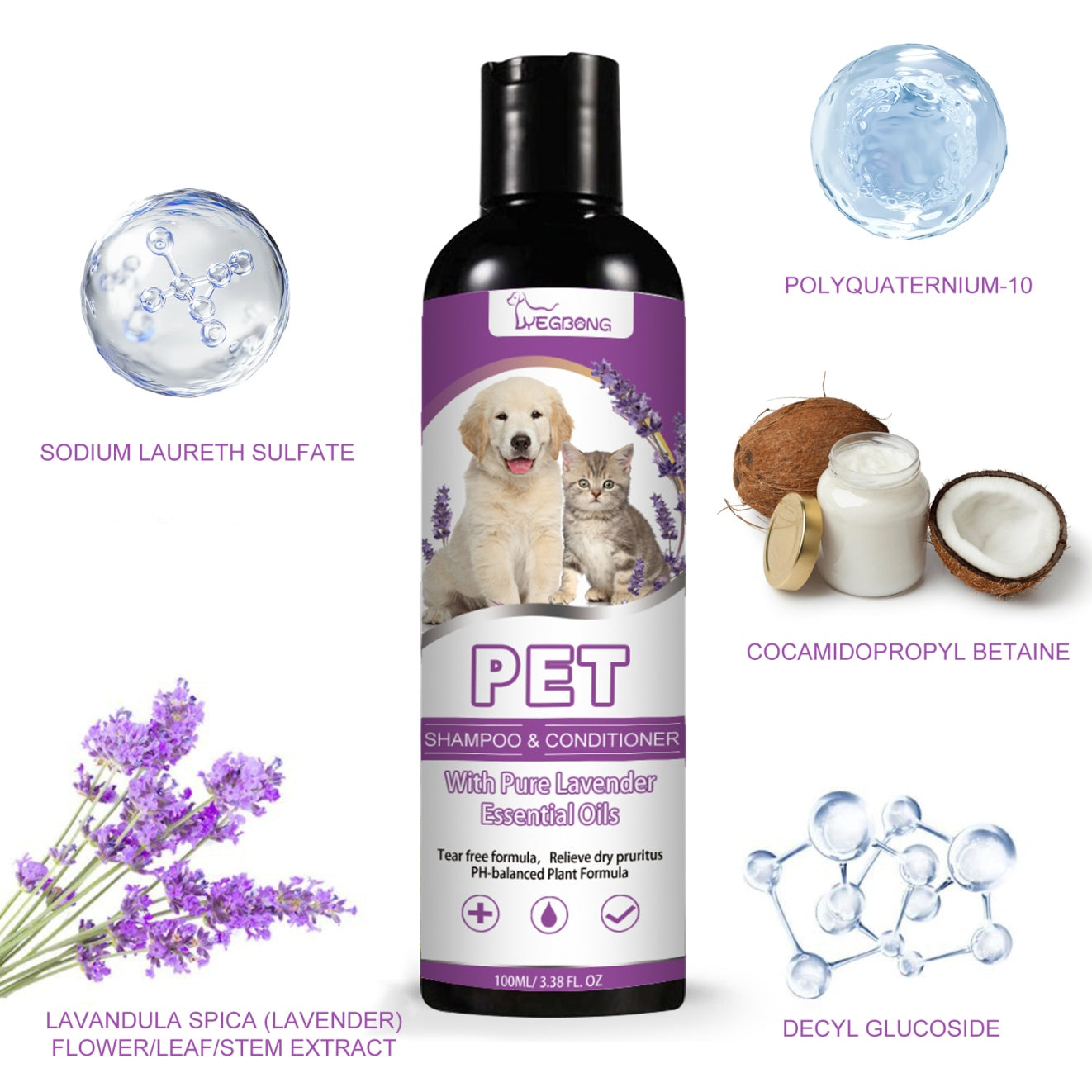 Yegbong Shampoo para mascotas, Alivia La Picazón De La Piel, El Cabello Suave Y El Champú Sin Enredos