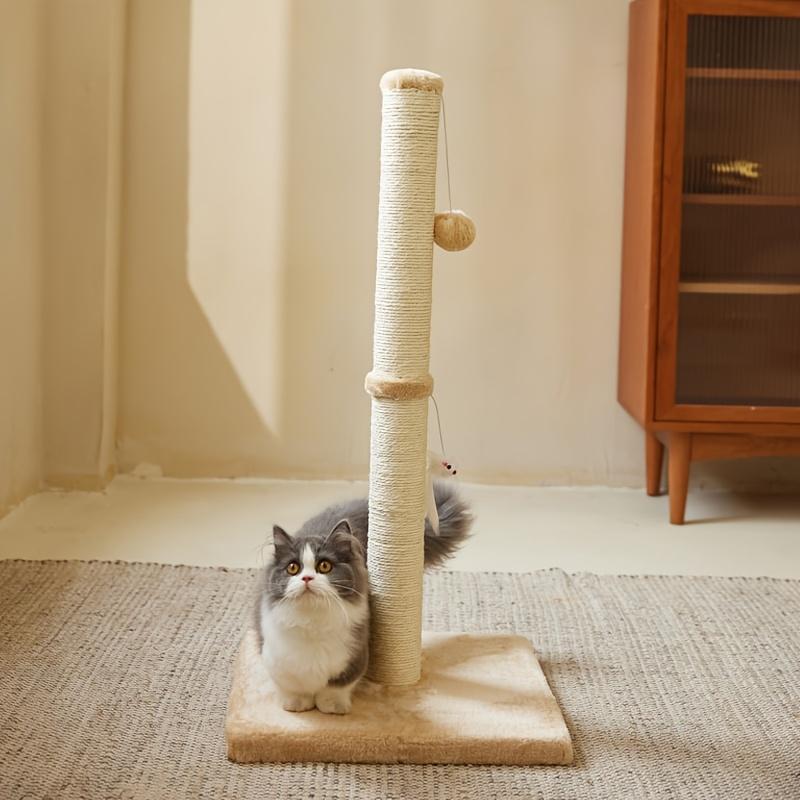 Poste rascador de gatos, Cuerda de sisal duradera con pelota colgante, juguete, base estable para ahorrar espacio en el interior, promover la garra del gato, salud y el ejercicio divertido