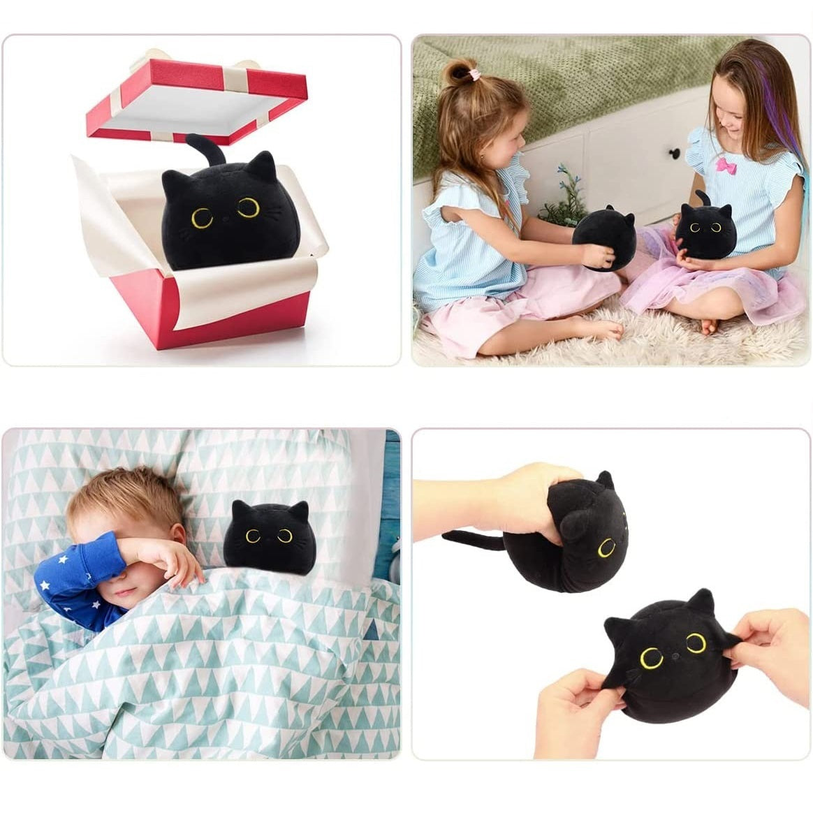 Gato negro esponjoso Juguete cojín de peluche