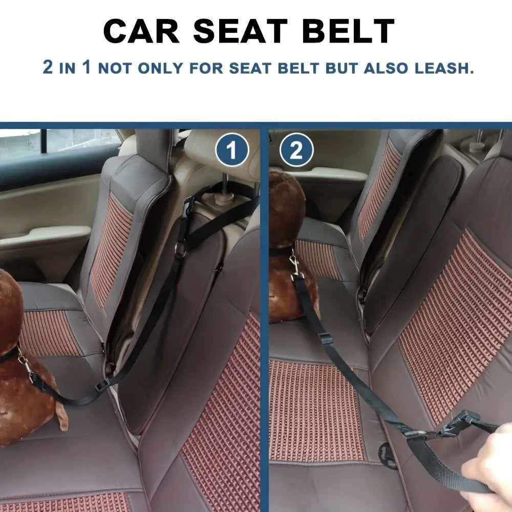 Cinturón de seguridad 2 en 1 para coche – Arnés ajustable para perros y gatos, con correa para viaje seguro