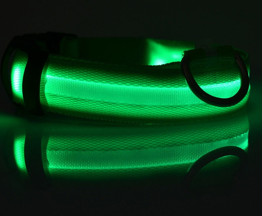 Collar luminoso de nailon LED para perros, seguridad nocturna intermitente, brillo en la oscuridad, correa para perros y gatos, suministros ajustables para mascotas