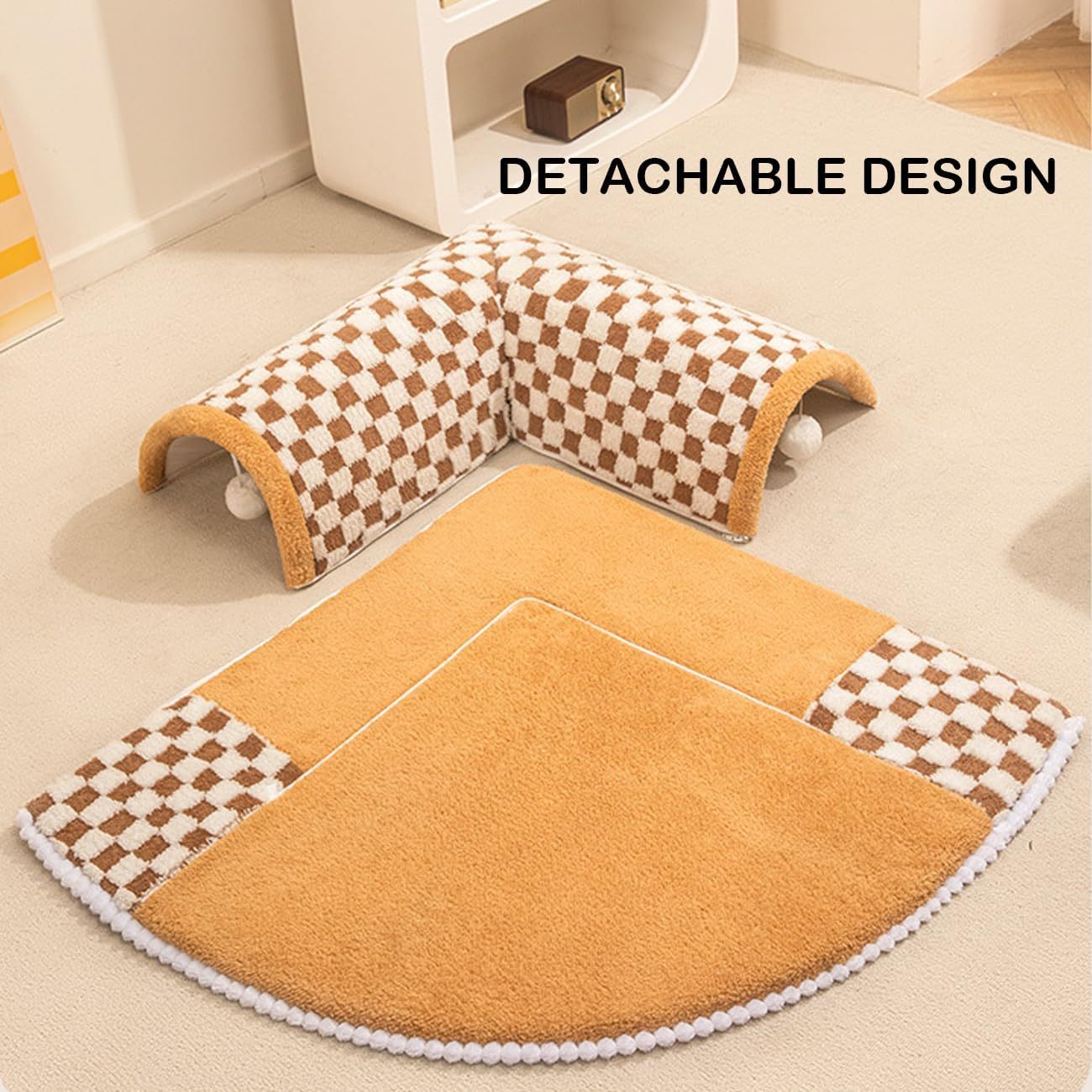 Cama túnel 2 en 1 para perros y gatos – Diseño divertido en forma de abanico, peluche suave y estampado a cuadros