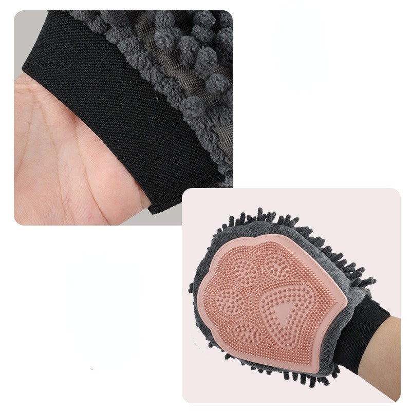 Guante de aseo 2 en 1 Elegante herramienta de aseo para perros para cepillar, masajear y secar Kit de aseo para mascotas para perros y gatos Cepillo de baño de 2 lados Guante de masaje de limpieza