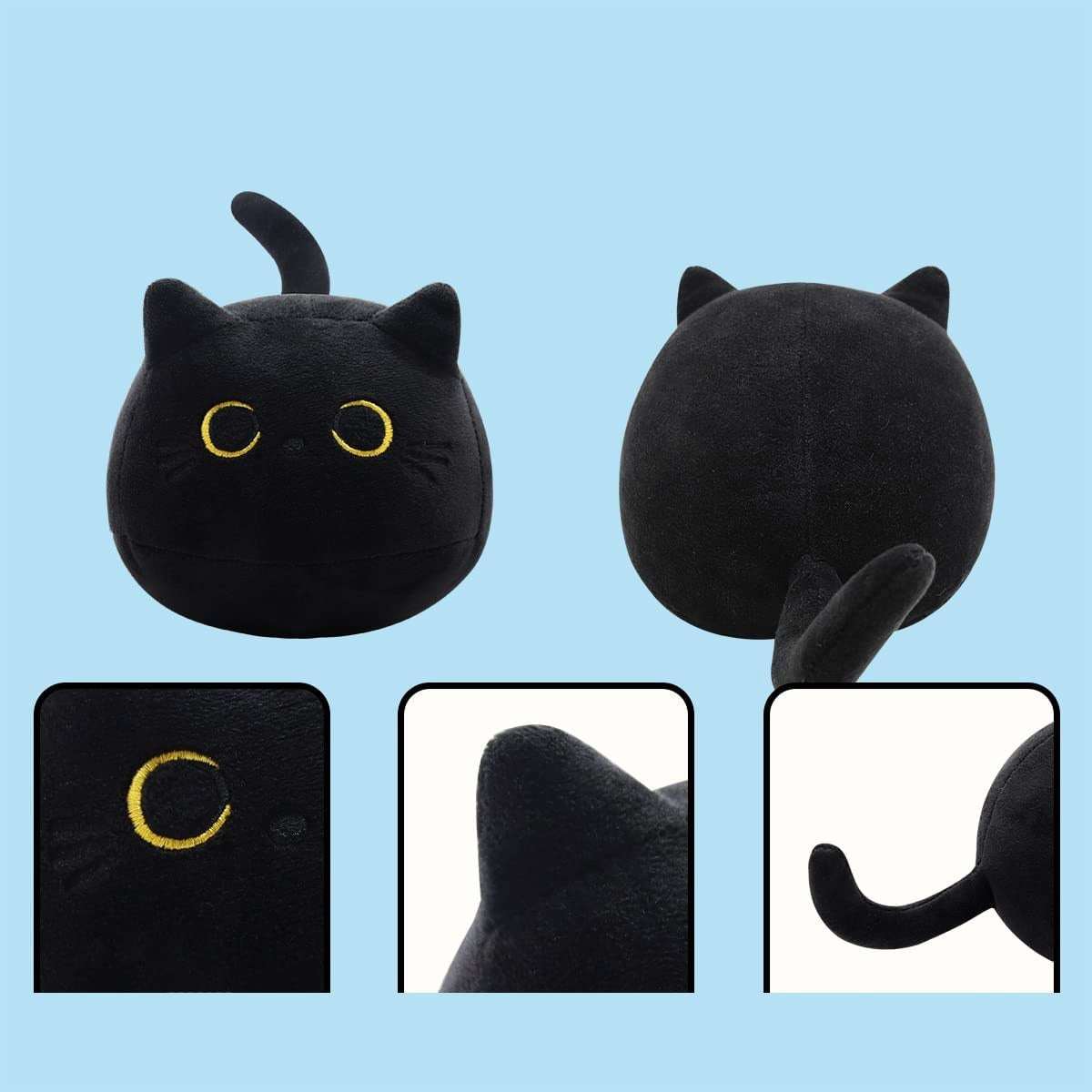 Gato negro esponjoso Juguete cojín de peluche