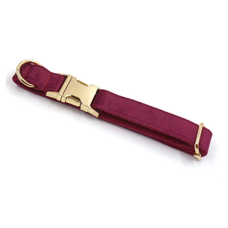 Set Collar+correa suave de terciopelo burdeos para mascotas