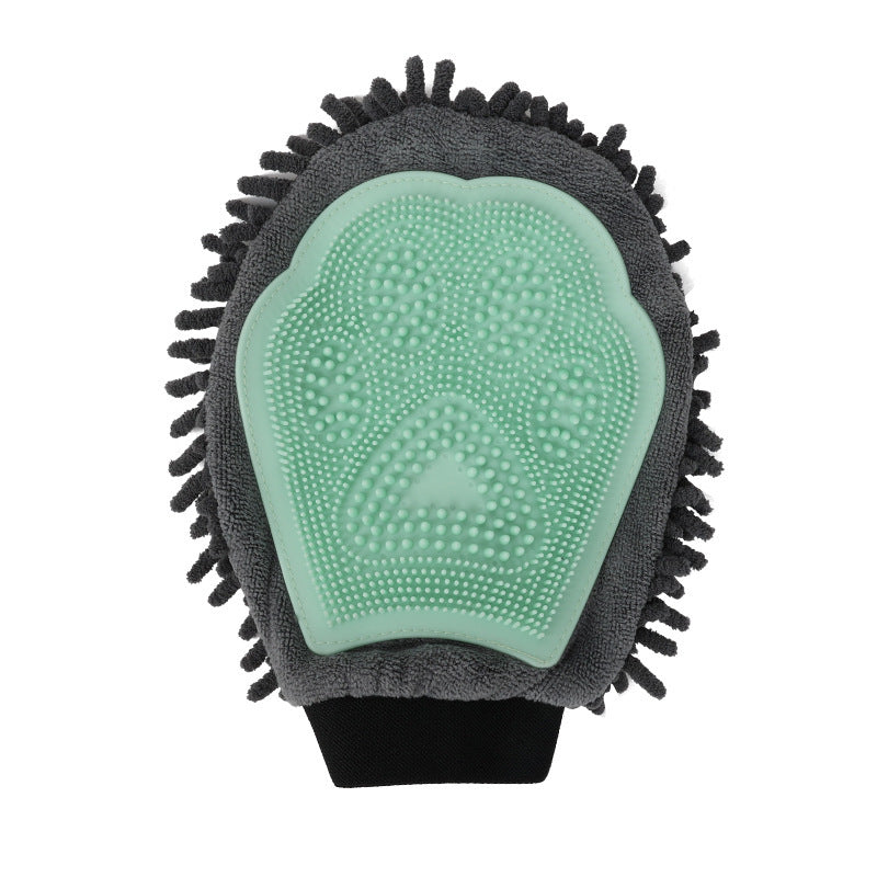 Guante de aseo 2 en 1 Elegante herramienta de aseo para perros para cepillar, masajear y secar Kit de aseo para mascotas para perros y gatos Cepillo de baño de 2 lados Guante de masaje de limpieza
