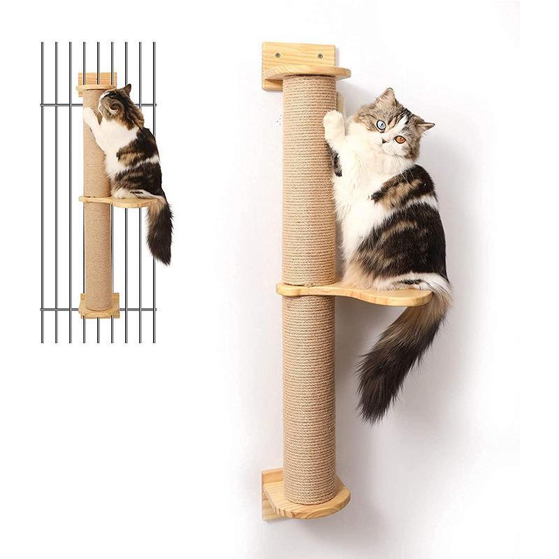 Plataforma de salto de pared colgante de poste de agarre de lino para gatos
