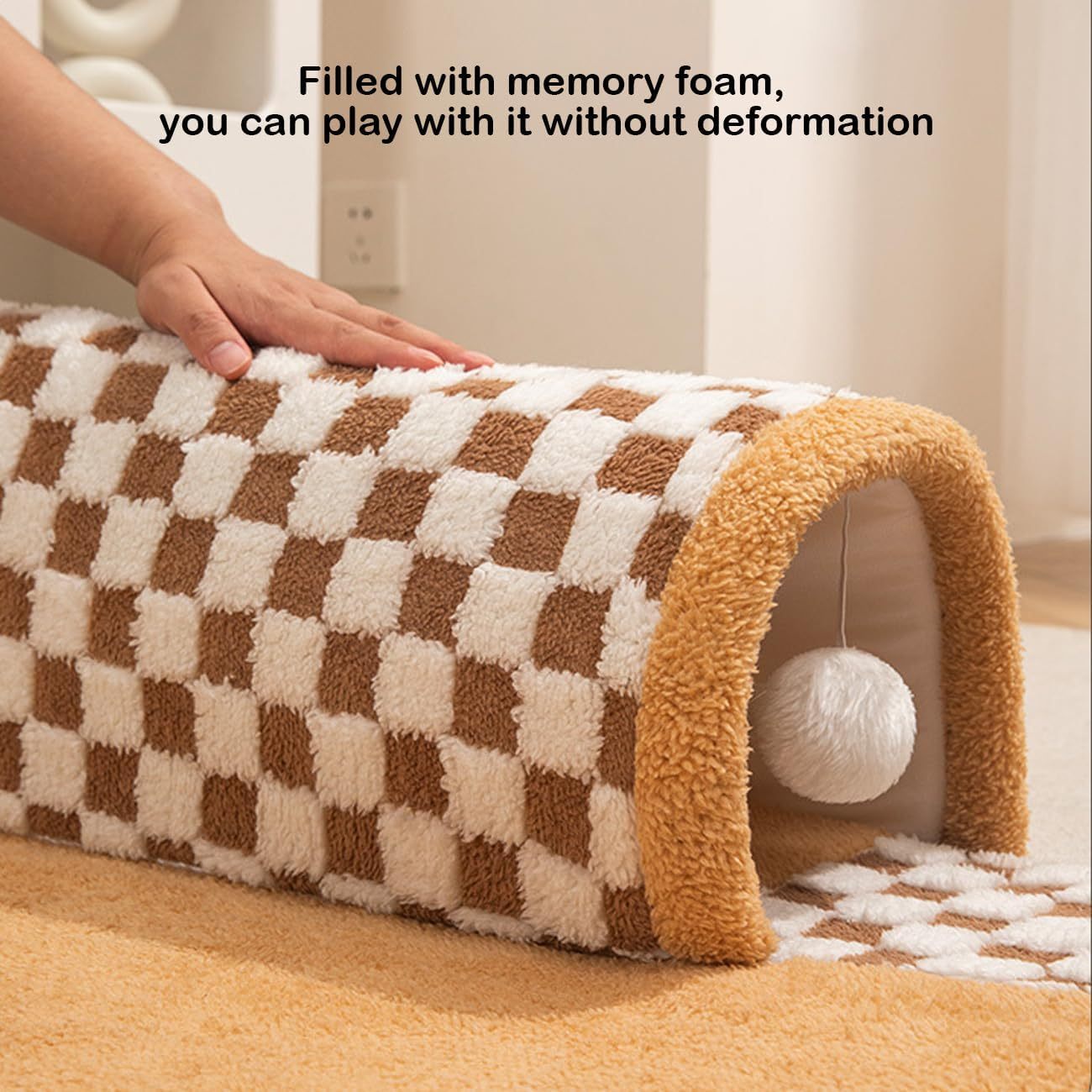 Cama túnel 2 en 1 para perros y gatos – Diseño divertido en forma de abanico, peluche suave y estampado a cuadros