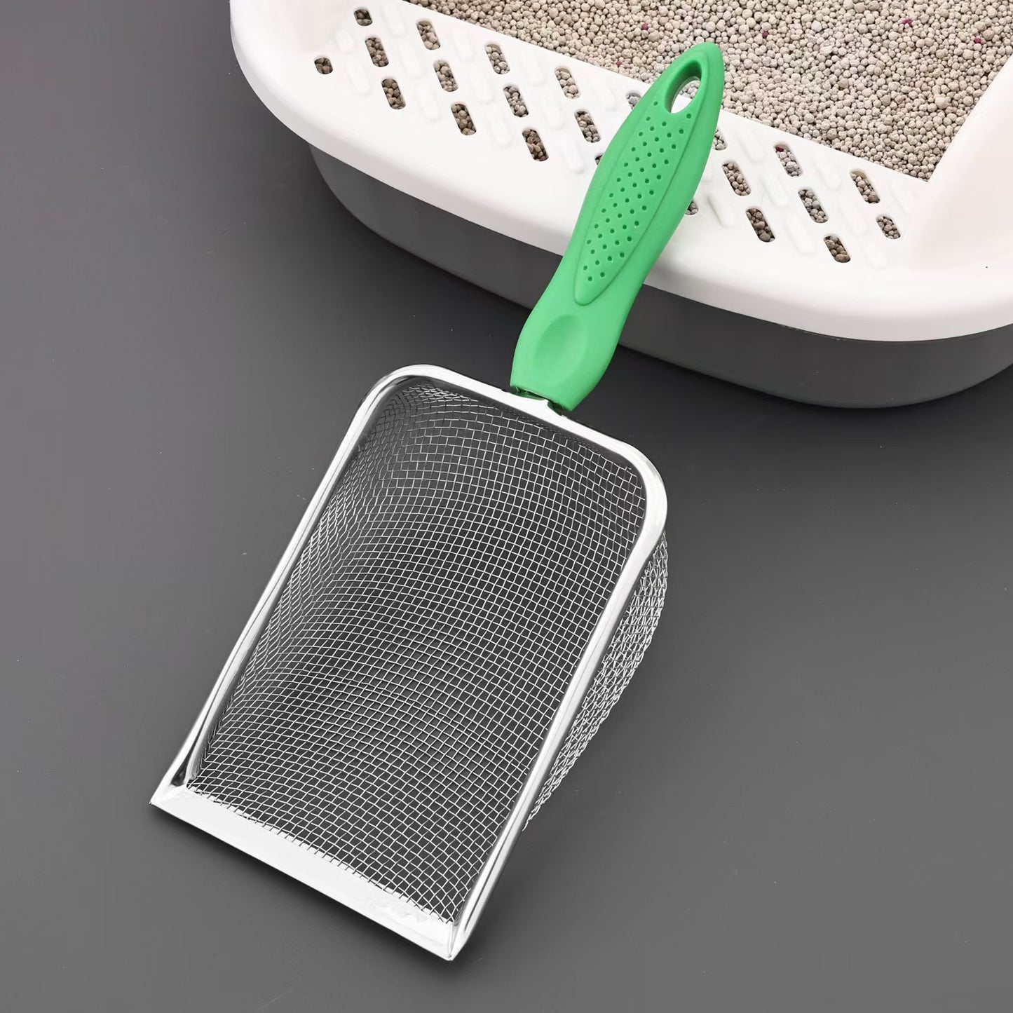 Pala de acero inoxidable para arena para gatos
