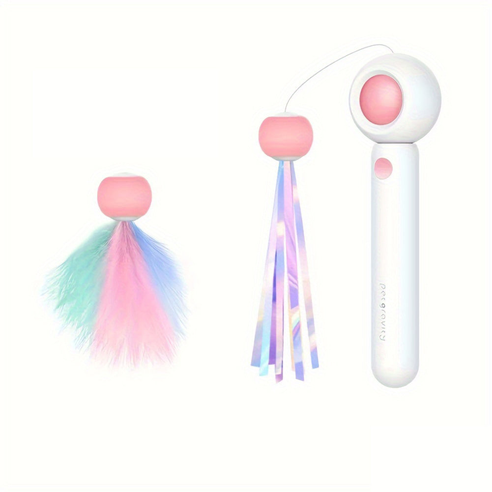 Varita interactiva retráctil con plumas para gatos – Cabezal reemplazable, ideal para jugar y ejercitarse en casa