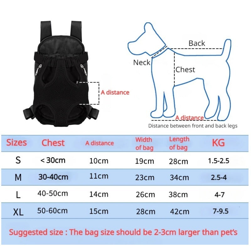 Mochila de transporte para mascotas, bolsa portátil transpirable, transportín frontal ajustable para senderismo, camping, viajes