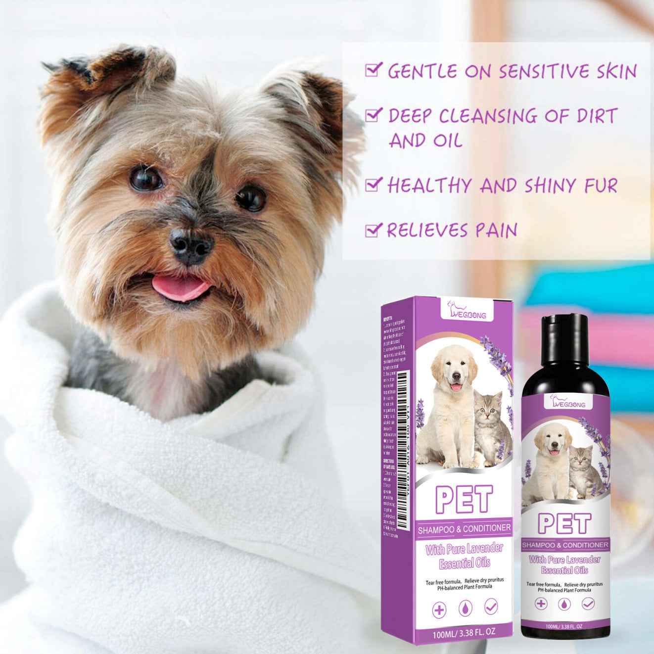 Yegbong Shampoo para mascotas, Alivia La Picazón De La Piel, El Cabello Suave Y El Champú Sin Enredos