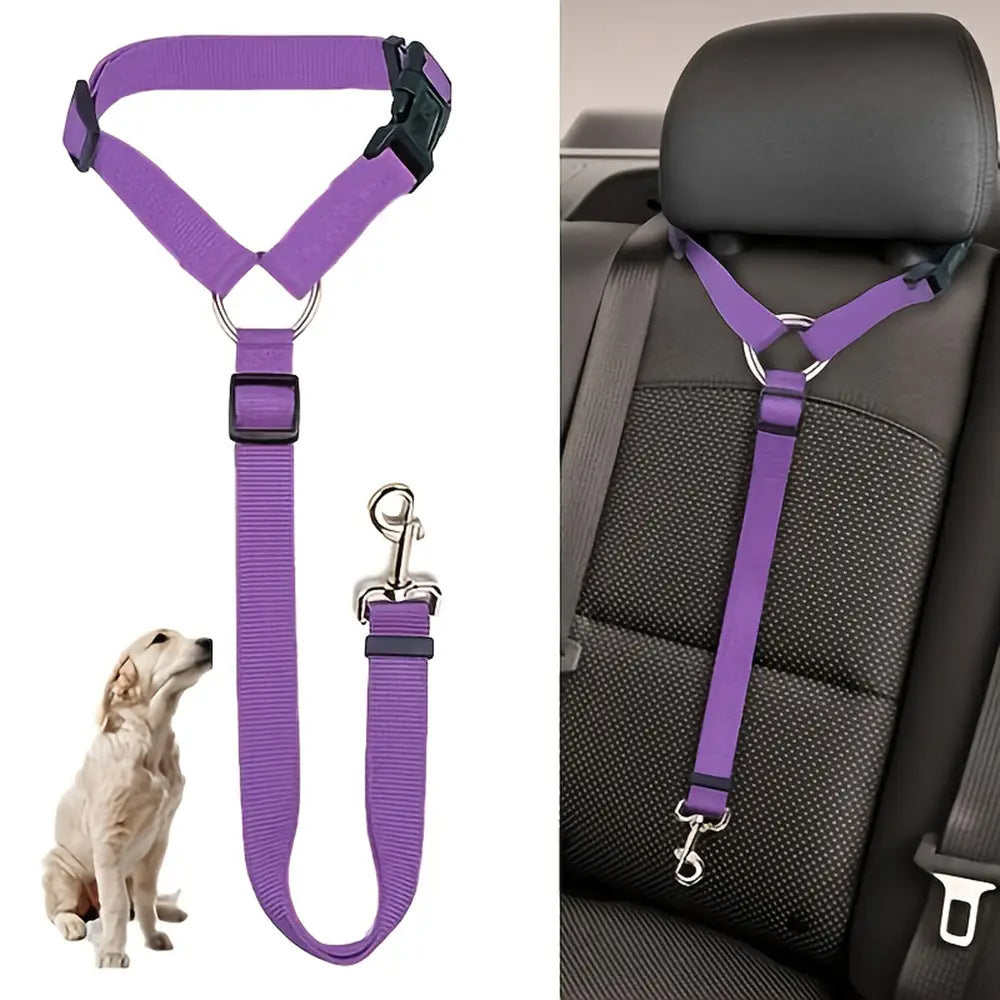 Cinturón de seguridad 2 en 1 para coche – Arnés ajustable para perros y gatos, con correa para viaje seguro
