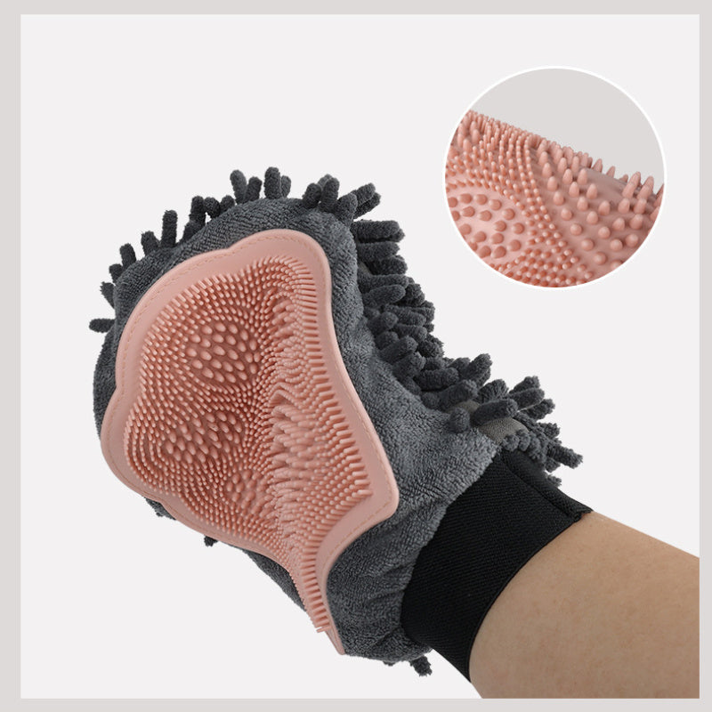 Guante de aseo 2 en 1 Elegante herramienta de aseo para perros para cepillar, masajear y secar Kit de aseo para mascotas para perros y gatos Cepillo de baño de 2 lados Guante de masaje de limpieza