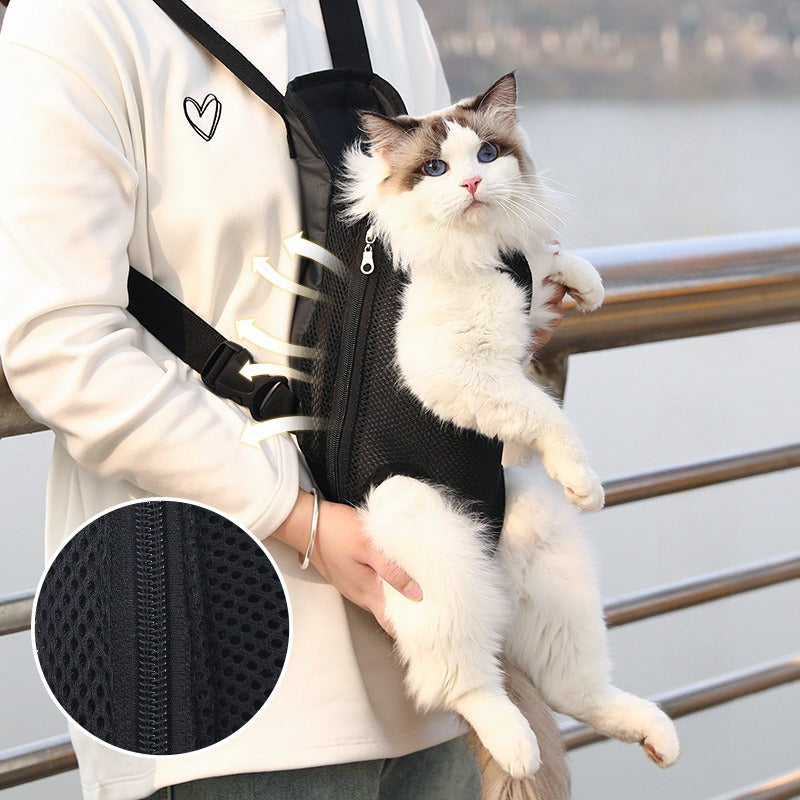 Mochila de transporte para mascotas, bolsa portátil transpirable, transportín frontal ajustable para senderismo, camping, viajes