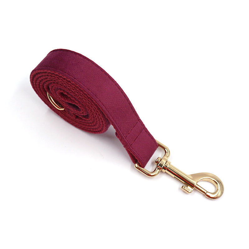 Set Collar+correa suave de terciopelo burdeos para mascotas