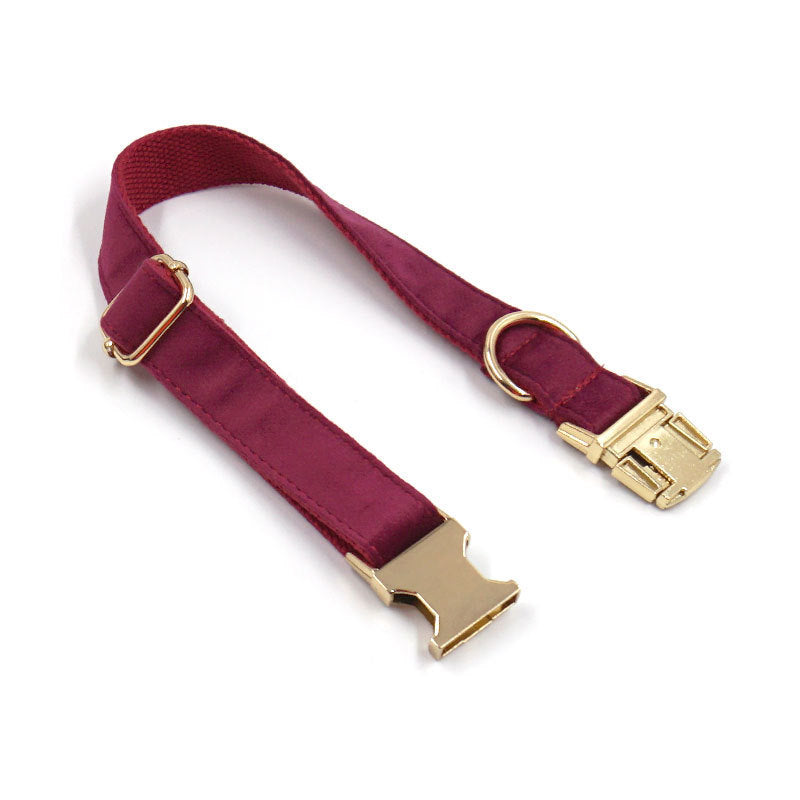 Set Collar+correa suave de terciopelo burdeos para mascotas