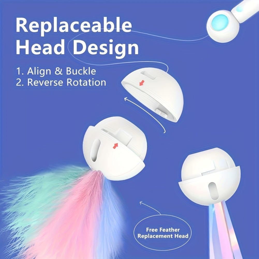 Varita interactiva retráctil con plumas para gatos – Cabezal reemplazable, ideal para jugar y ejercitarse en casa