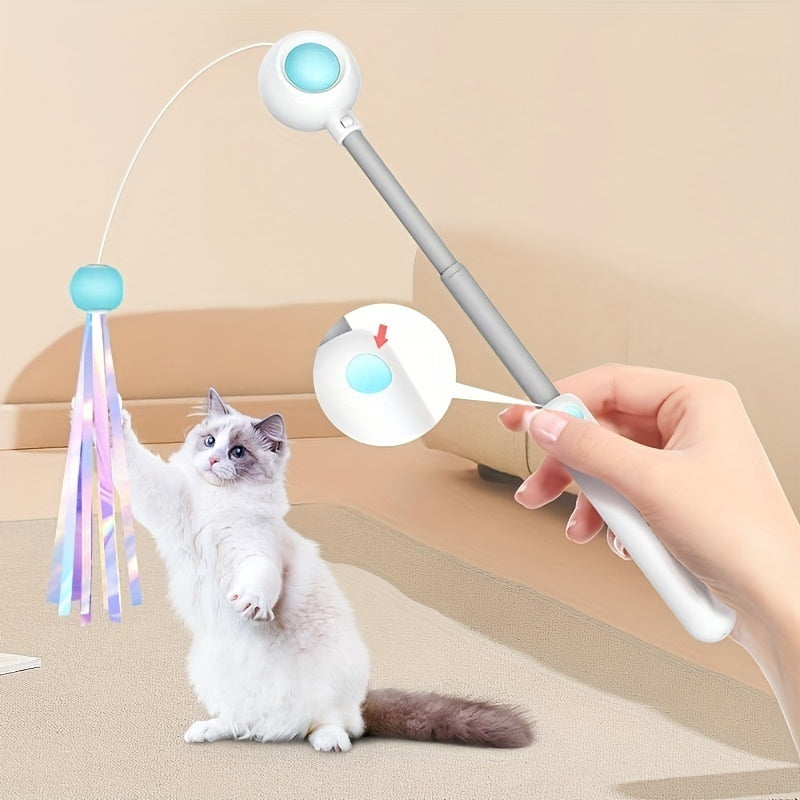 Varita interactiva retráctil con plumas para gatos – Cabezal reemplazable, ideal para jugar y ejercitarse en casa