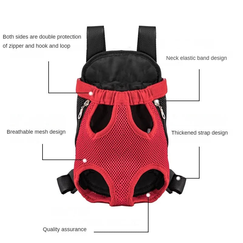 Mochila de transporte para mascotas, bolsa portátil transpirable, transportín frontal ajustable para senderismo, camping, viajes