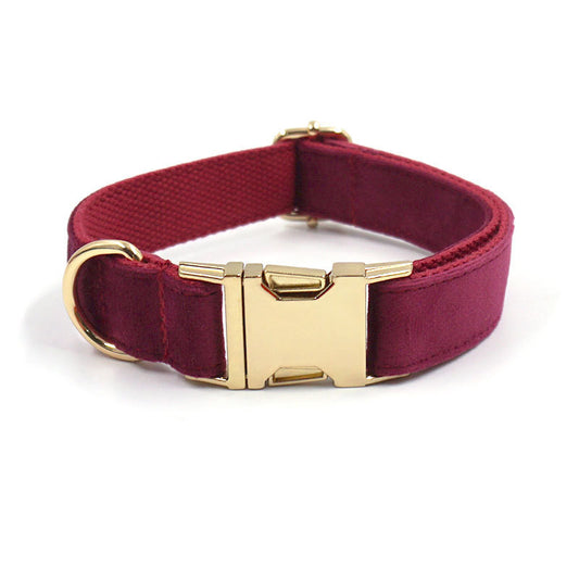 Set Collar+correa suave de terciopelo burdeos para mascotas