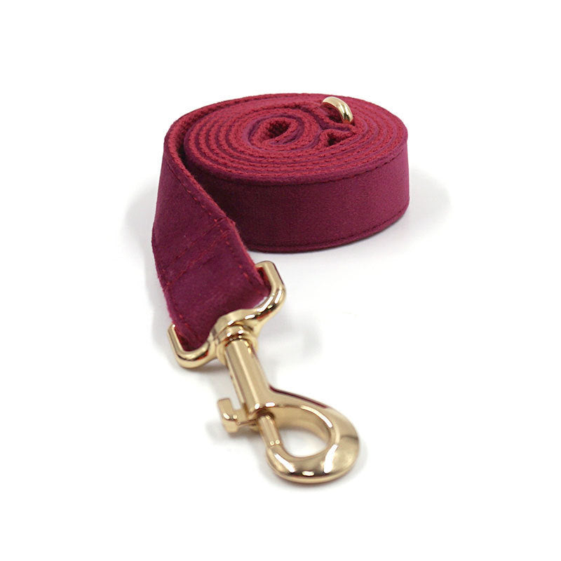 Set Collar+correa suave de terciopelo burdeos para mascotas