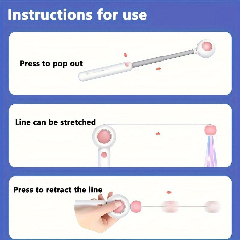 Varita interactiva retráctil con plumas para gatos – Cabezal reemplazable, ideal para jugar y ejercitarse en casa