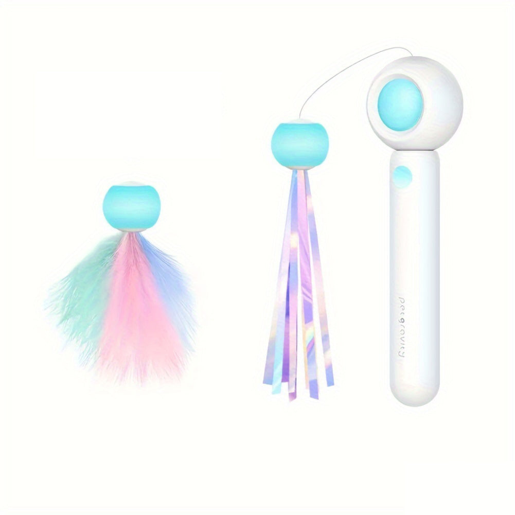 Varita interactiva retráctil con plumas para gatos – Cabezal reemplazable, ideal para jugar y ejercitarse en casa