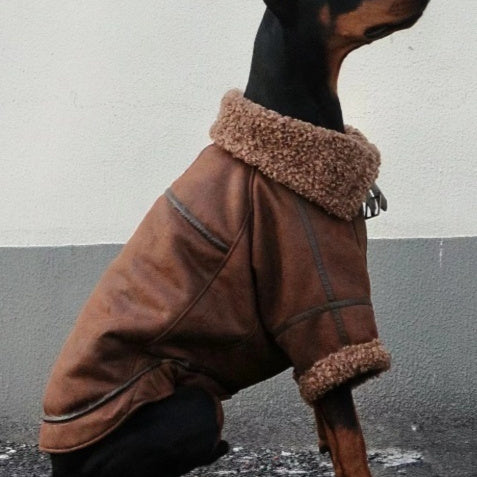 Abrigo de cuero con solapa de terciopelo para mascotas Winter Plus para perros grandes